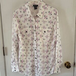 Wrangler white long sleeve western shirt pink mint black print Size Large